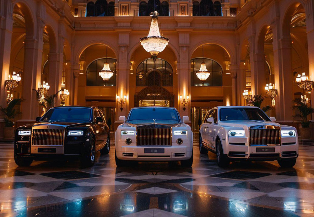 A group of cars parked in a building